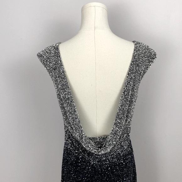 Pamella Roland Silk & Sequin Gunmetal & Black Draped Open Back Dress size 8 - Picture 9 of 16